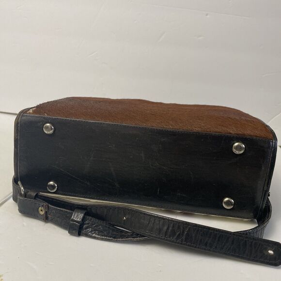 Avelar Cowhide Handbag Crossbody Purse Dark Brown Cow Leather Fur Made Mexico - Picture 4 of 14